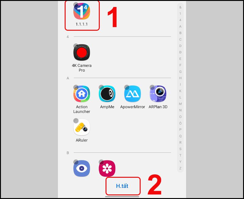 Chọn ứng dụng muốn ẩn